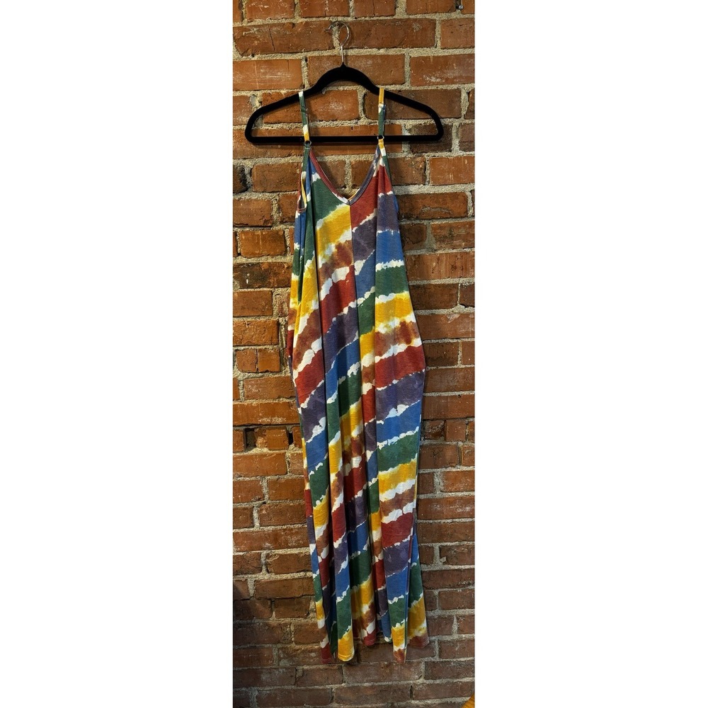 Zenana Cami Maxi Dress Small – Rainbow Tie Dye‎ – Soft Stretch Summer Beachwear